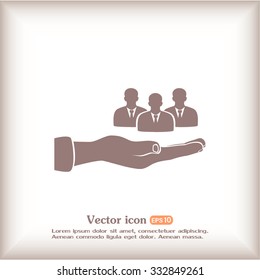 group of people and hand icon