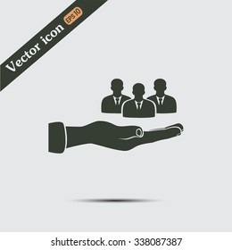 group of people and hand icon