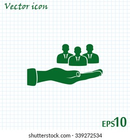 group of people and hand icon