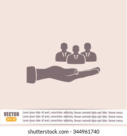 group of people and hand icon