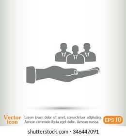 group of people and hand icon
