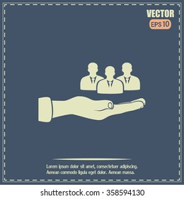 group of people and hand icon