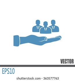 group of people and hand icon