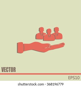 group of people and hand icon