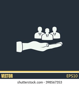group of people and hand icon