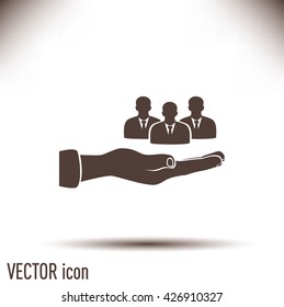 group of people and hand icon