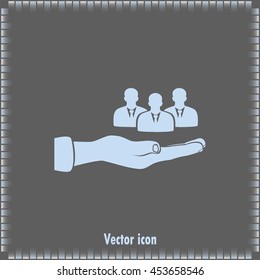 group of people and hand icon