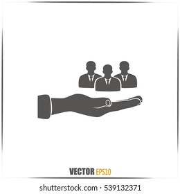 group of people and hand icon
