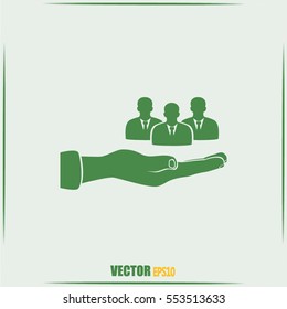 group of people and hand icon