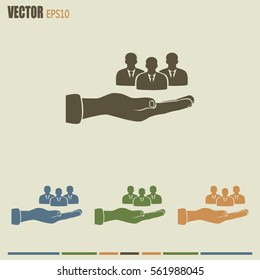 group of people and hand icon
