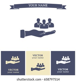 group of people and hand icon