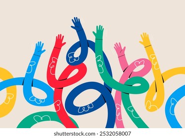 Group of people hand waving hand. Colorful vector illustration
