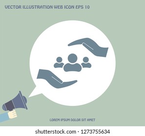 group of people and hand web icon. vector design