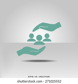 group of people and hand web icon