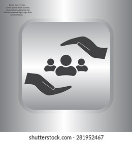 group of people and hand web icon. vector design
