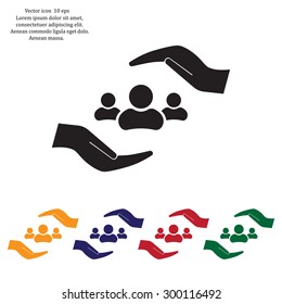 group of people and hand web icon. vector design