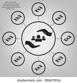 group of people and hand web icon. vector design
