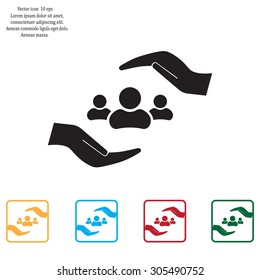 group of people and hand web icon. vector design
