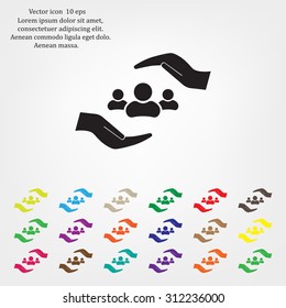 group of people and hand web icon. vector design