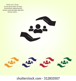 group of people and hand web icon. vector design