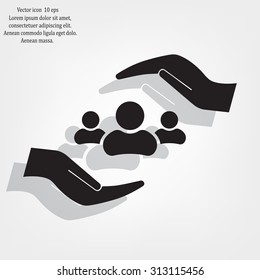 group of people and hand web icon. vector design