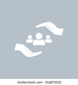 group of people and hand web icon. vector design