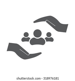 group of people and hand web icon. vector design