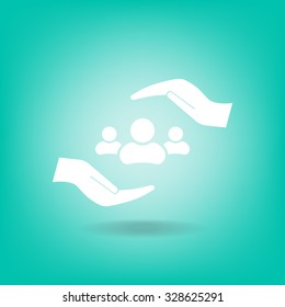 group of people and hand web icon. vector design
