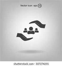 group of people and hand web icon. vector design