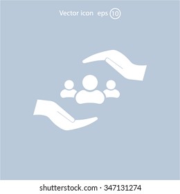 group of people and hand web icon. vector design
