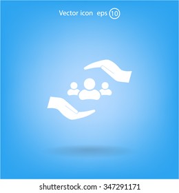 group of people and hand web icon. vector design