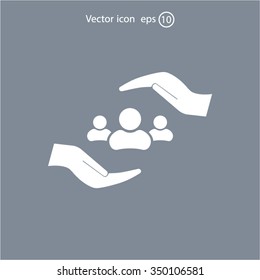group of people and hand web icon. vector design