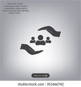 group of people and hand web icon. vector design