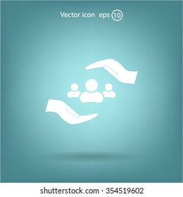 group of people and hand web icon. vector design