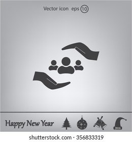 group of people and hand web icon. vector design
