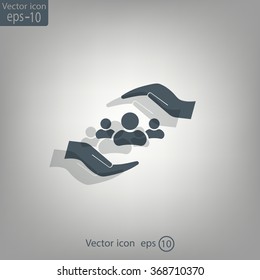 group of people and hand web icon. vector design