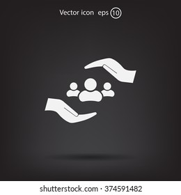 group of people and hand web icon. vector design