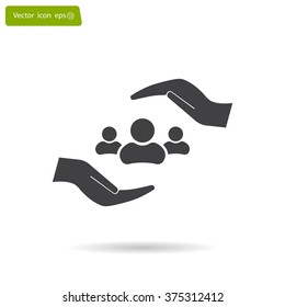 group of people and hand web icon. vector design
