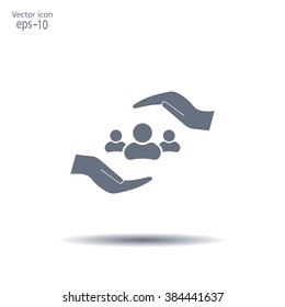 group of people and hand web icon. vector design