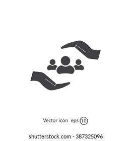 group of people and hand web icon. vector design