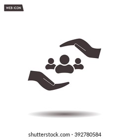 group of people and hand web icon. vector design