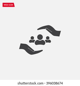 group of people and hand web icon. vector design
