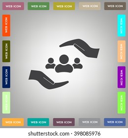 group of people and hand web icon. vector design