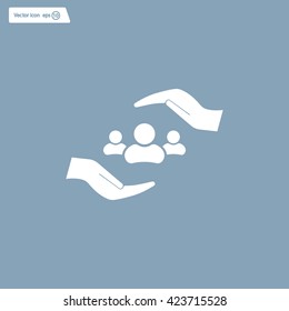 group of people and hand web icon. vector design