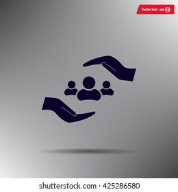 group of people and hand web icon. vector design