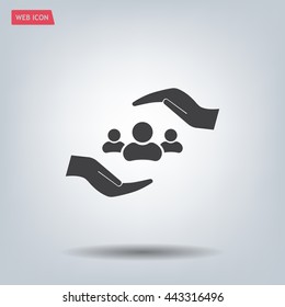 group of people and hand web icon. vector design