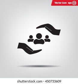 group of people and hand web icon. vector design
