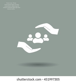 group of people and hand web icon. vector design