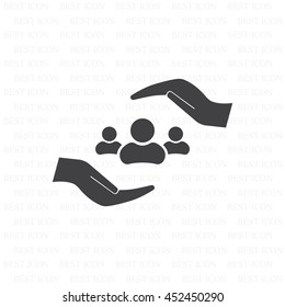group of people and hand web icon. vector design