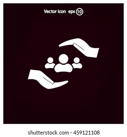 group of people and hand web icon. vector design
